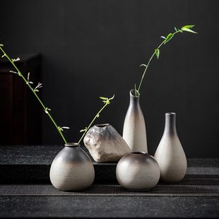 恬静 粗陶小花器水培花插家居饰品 复古创意陶瓷花瓶手工个性 时尚