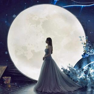 婚庆月亮灯灯箱婚礼发光月球道具拍照区现场布置舞台背景户外铁艺
