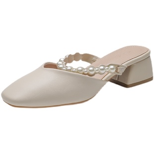 包头凉拖鞋女2023年夏季新款粗跟百J搭时尚外穿中跟半拖凉鞋女