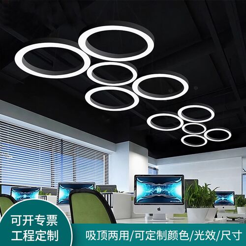 圆形圆环led吊灯商场超市健身C房办公灯网咖圆圈工业风环形灯