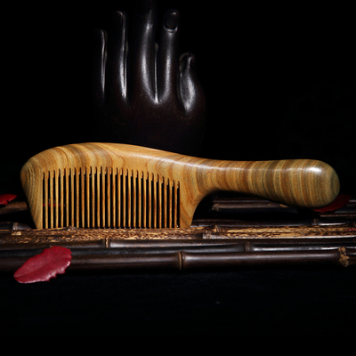白象常州梳篦 绿檀梳 按摩 实用天然长柄绿檀香木梳子长发X梳 19c