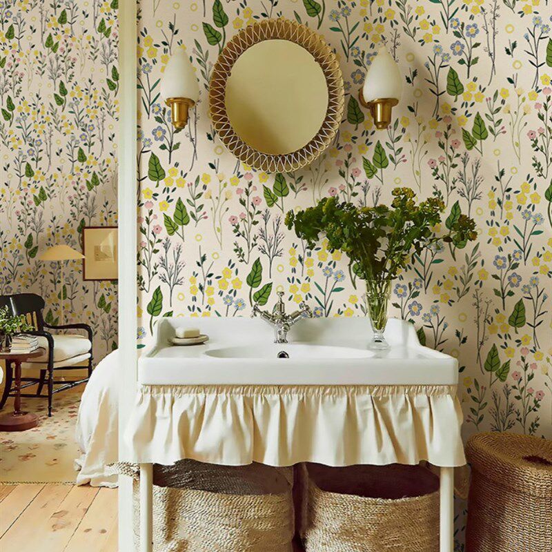 高清暖黄色水彩花卉壁纸卧室客厅餐厅墙纸电视P沙发背景墙定制墙