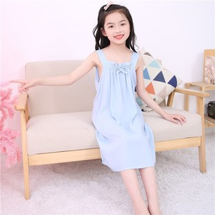 裙子大童棉绸睡衣 短袖 女童睡裙c女孩公主绵绸家居裙儿童夏季 薄款