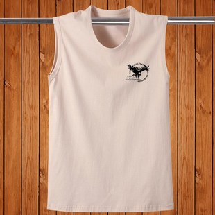 薄款 T恤杏色运动砍袖 篮球休闲男装 宽肩无N袖 潮 汗衫 纯棉背心男夏季