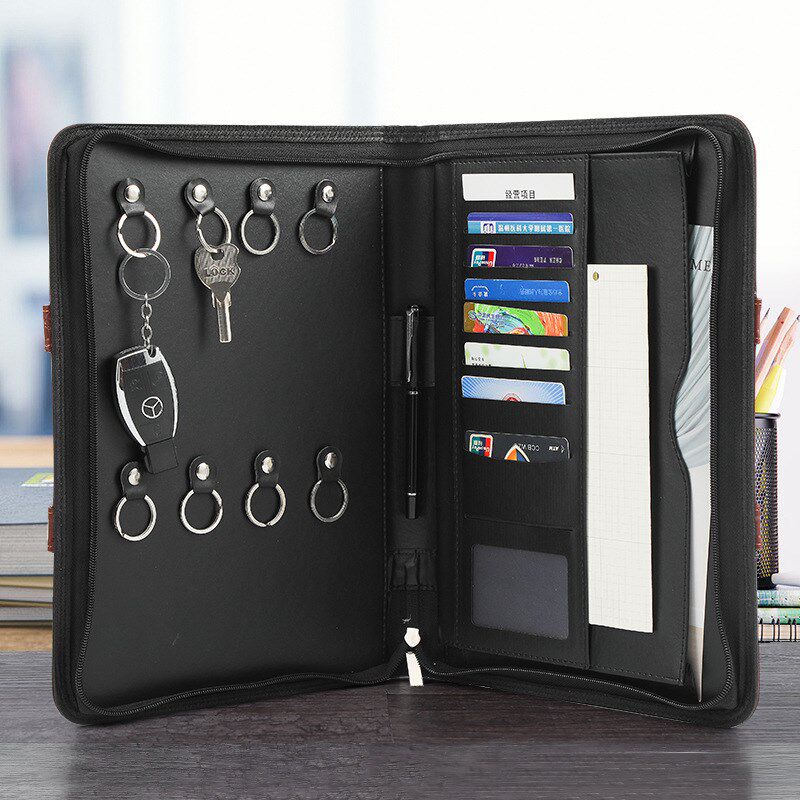 现货皮质交房钥匙包楼盘拉链交付袋A4资料文件夹地产公文包制作