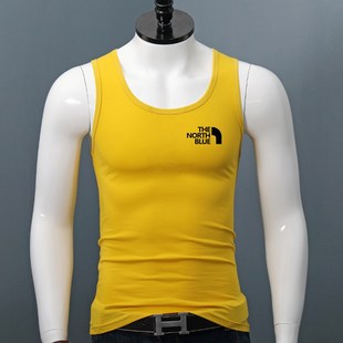 印花弹力无袖 纯棉运动健身跨栏打底汗衫 外 宽肩背d心青年夏季 男士