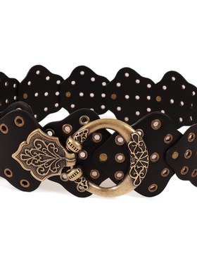 复古不规则腰带女士配裙子装饰毛衣西装铆钉皮带宽版腰封2.024新