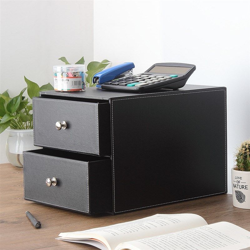 高档创意皮抽屉文件收纳柜办公桌面收纳柜整理储物柜商务资料分类