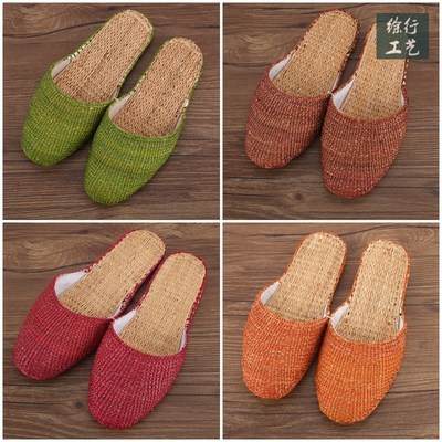 徐行工艺女生草编拖鞋室内亚麻按摩透气防臭轻巧家居静音凉拖鞋