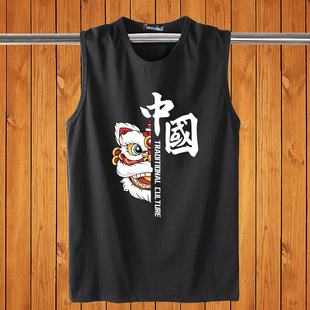 男装 潮男背心大码 薄款 透气健身砍袖 男 无袖 汗衫 T恤男宽松休闲夏季