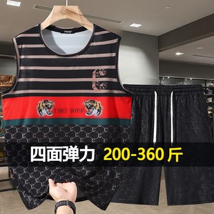 胖子运动两件套 男宽松时C尚加肥加大短袖 300斤潮牌大尺码 背心套装