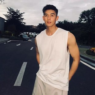 上衣打底衫 纯白色无袖 短袖 健身夏汗衫 t恤男纯棉坎肩运动背心E美式