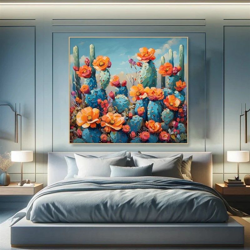 大芬村纯手绘油画抽象仙人掌花卉客厅装饰画儿童房卧室肌理感挂画图片