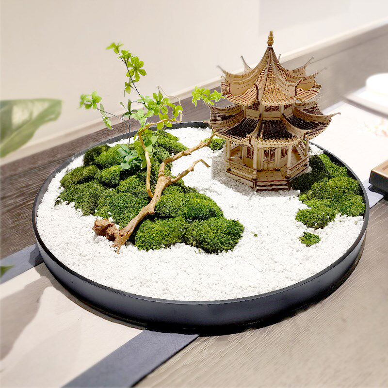 酒店餐桌转盘中间饰品大圆桌古建筑造景微景观圆形摆台艺