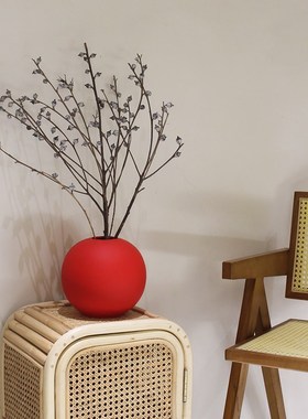 陶瓷红色球形瓶干结婚婚房布置新店业乔迁礼新年装饰品