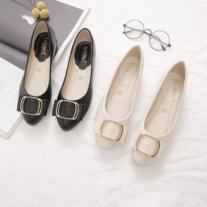 单鞋女粗跟2024新款春秋中年女鞋百搭夏款豆豆鞋软底软Z皮妈妈鞋,女鞋,浅口单鞋,淘宝优惠券,粉丝福利购,淘宝优惠卷