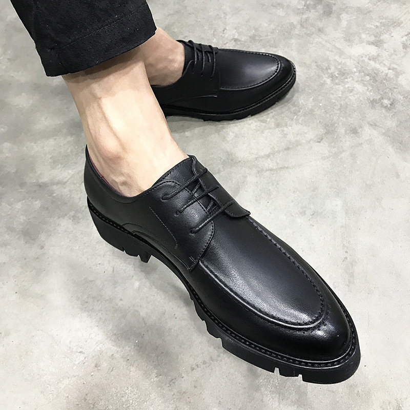 潮流厚底b英伦男士松糕皮鞋黑色青年休闲鞋子韩版内增高6cm男鞋