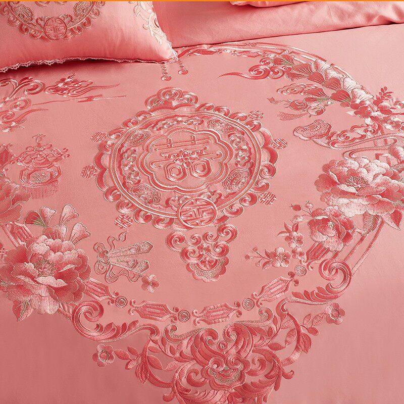 100支全棉婚庆四件套刺绣结婚粉色被套床单R新婚六十床上用品,床上用品,婚庆床品套件,淘宝优惠券,粉丝福利购,淘宝优惠卷