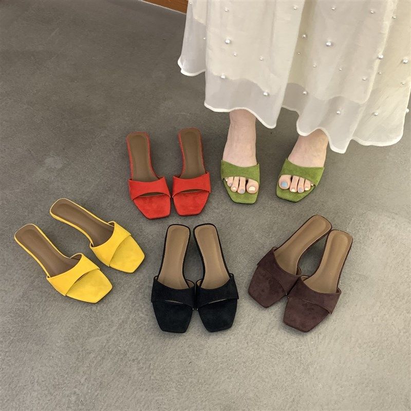 2025夏季新款黄色坡跟拖鞋女外穿高G跟鞋百搭法式气质一字凉拖凉,女鞋,一字拖,淘宝优惠券,粉丝福利购,淘宝优惠卷