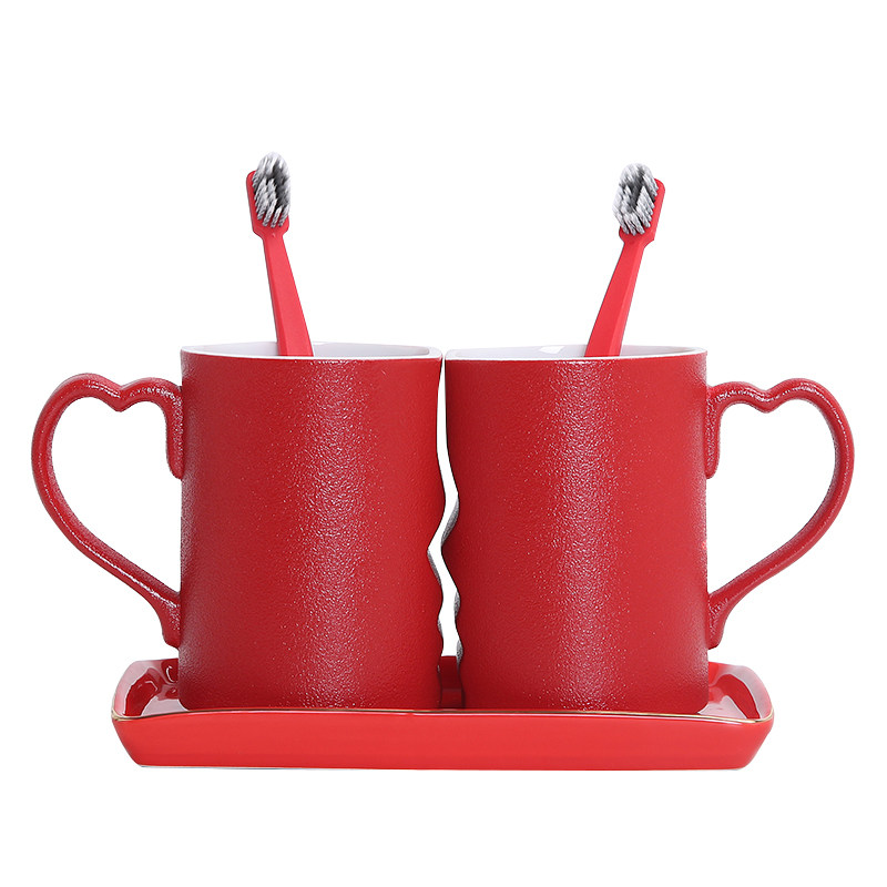结婚洗漱杯套装红色陶瓷情侣对杯牙刷杯一对婚庆陪嫁.漱口杯套装,家庭/个人清洁工具,洗漱杯,淘宝优惠券,粉丝福利购,淘宝优惠卷
