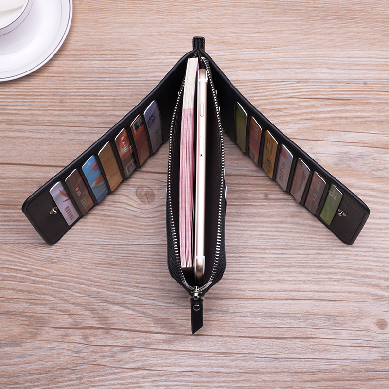 新款男士卡包多卡位超薄拉链钱包女式长款大容量按扣卡夹防消磁潮