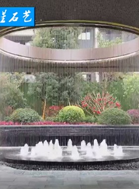拉丝水幕室内水帘造水景观灯光穿拉线雨帘瀑布流水景端