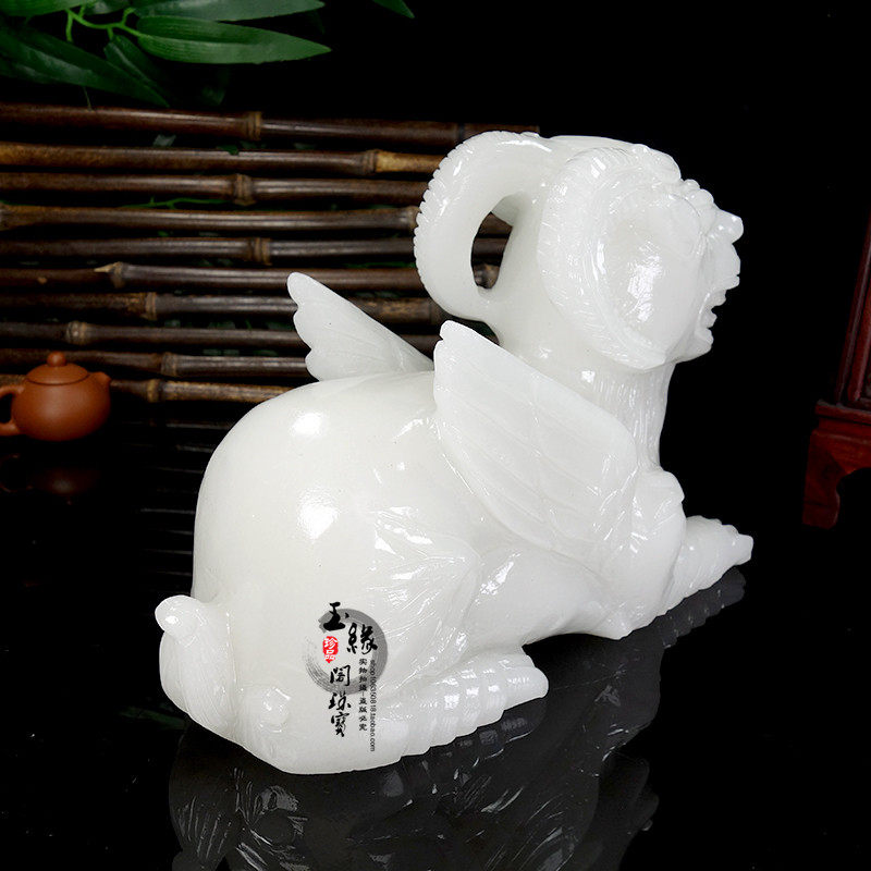 天然白玉上古神兽白泽赐福生肖玉石白泽瑞兽玄关客厅饰