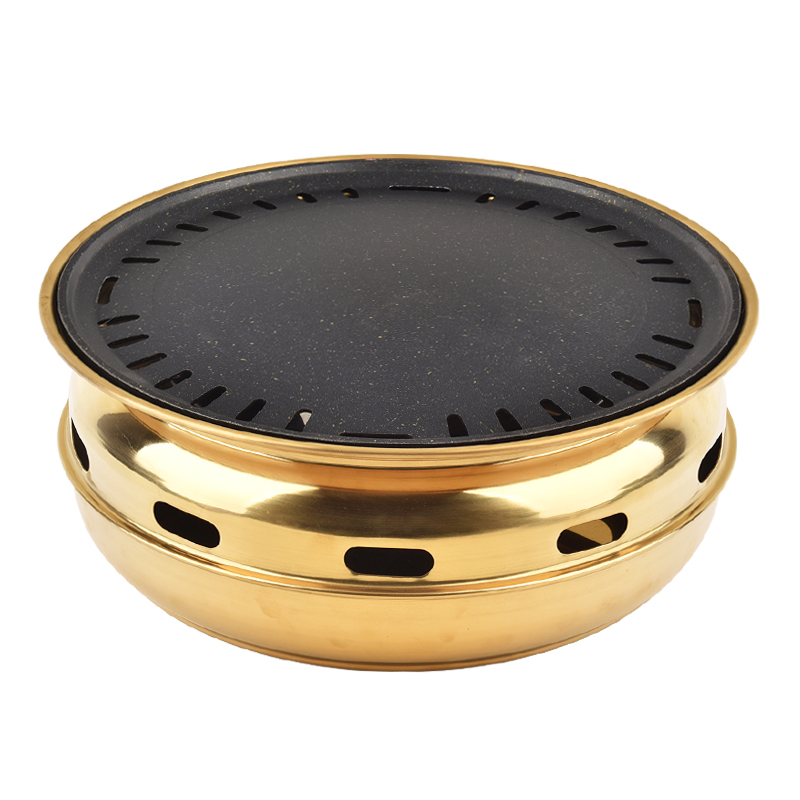 商用上排烟碳烤炉家用无烟木炭烧烤炉半镶嵌煎肉锅韩式金色烤肉炉