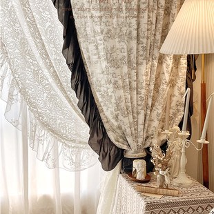 法式浪漫复古洛宫廷风边棉麻印窗帘遮光卧室落地窗飘窗