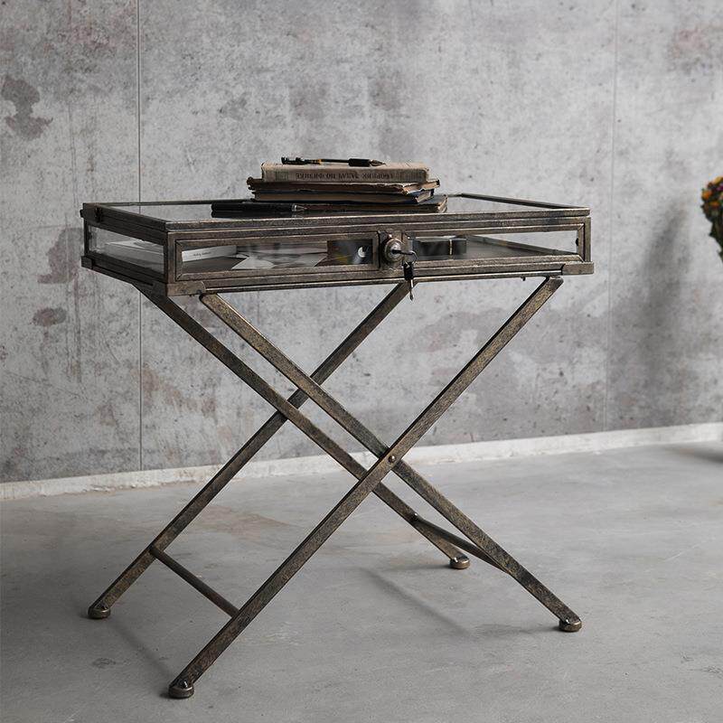 Loft工业风饰品收纳柜复古创意铁艺玻璃陈列展示柜带锁储物柜摆T&