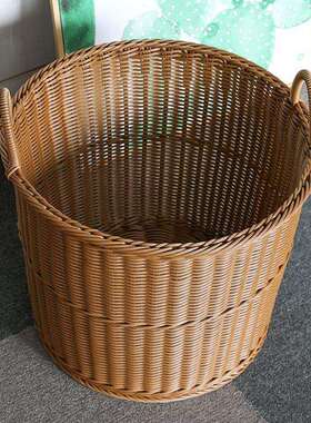 G1F藤编提手脏衣篮圆形衣服收纳浴室玩具塑料衣物家用洗衣篮子手