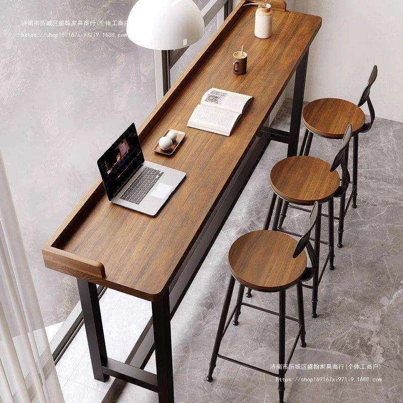 阳台吧台桌子家用简约实木长条桌靠窗靠墙窄条长桌子高脚桌椅组合