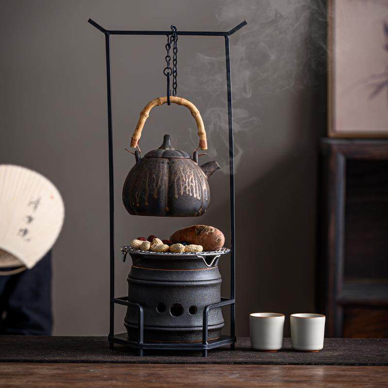 冬日桌面围炉煮茶家用煮茶炭火炉日式复古陶瓷养生提梁壶现代个性