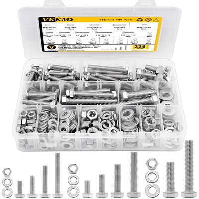 盒装螺丝226Pcs英制外六角螺栓螺母平垫圈弹垫组合套件扣件