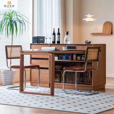实木岛台餐桌一体家用可旋转小户型餐柜厨房实木多功能储物餐边柜