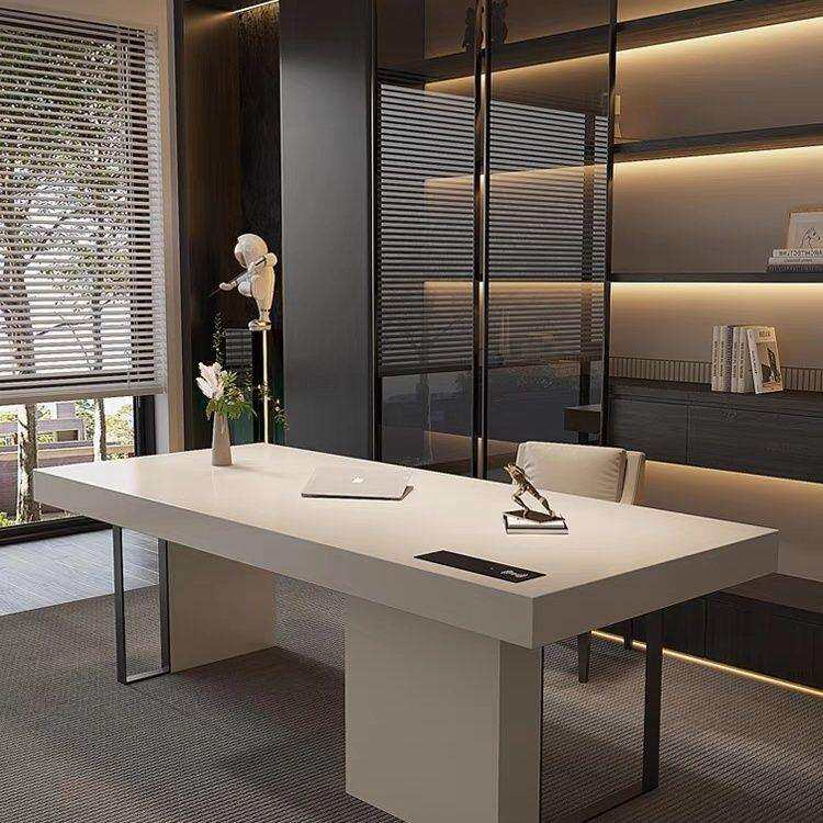 轻奢意式极简书房书桌现代简约实木家用办公桌客厅电脑写字台绢花