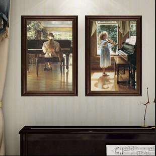 钢琴小提琴女孩装饰画复古音乐艺术琴房挂画古典音乐教室墙面壁画