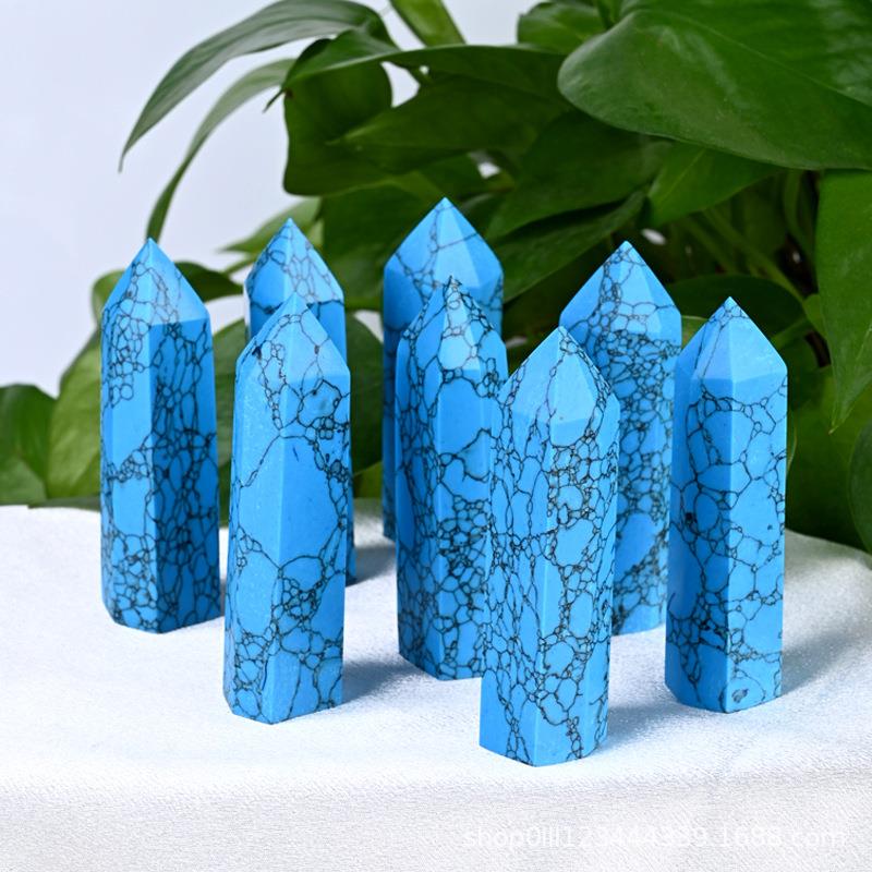 天然水晶蓝松单尖柱水晶原石打磨六棱柱风水能量居家摆件