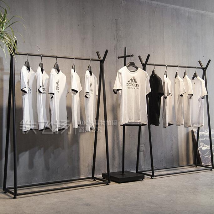 铁艺简易服装架男女服装店展示架正侧挂衣架子落地式衣服陈列货架