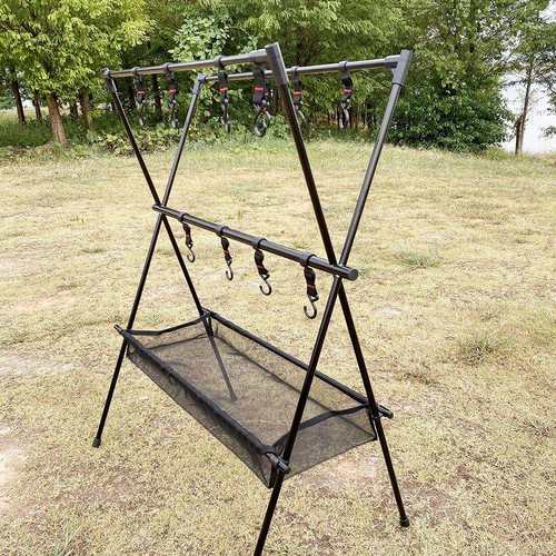 户外野营置物架铝合金露营三角架便携式杂物晾衣架露天置物挂架