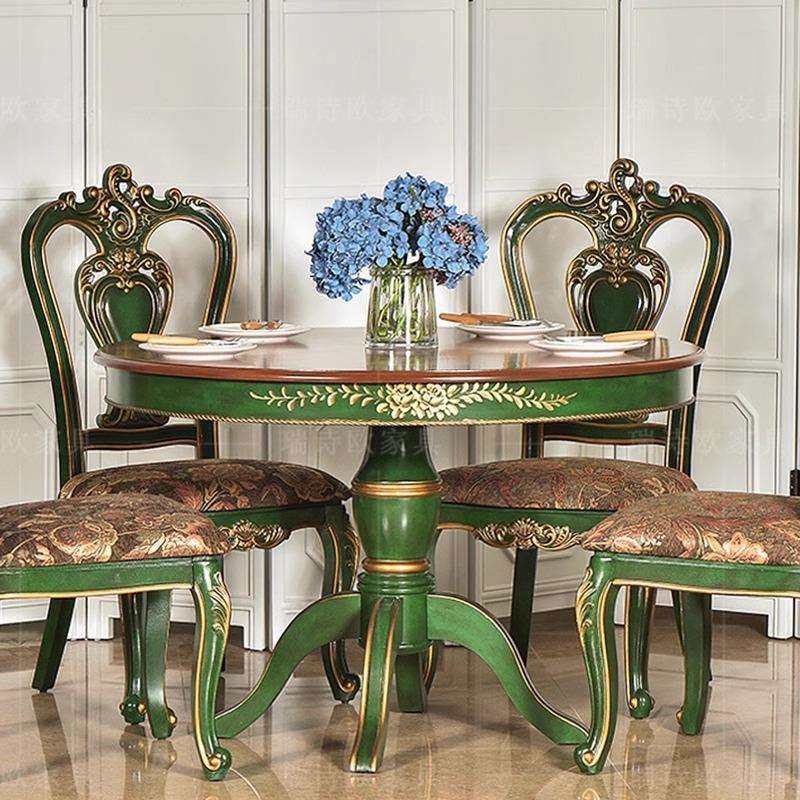 美式家具手绘1.2米圆餐桌饭桌实木复古餐台