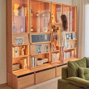 实木组合柜卡座书柜一体整墙樱桃木储物柜去客厅化书柜展示柜整装