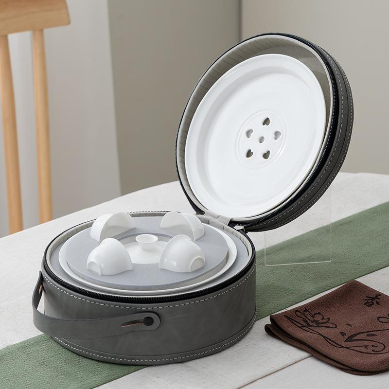 薄胎骨瓷茶具3寸盖碗配8寸茶盘户外旅行便携冲茶器潮汕工夫茶具