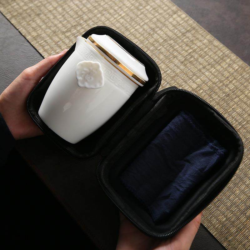 旅行茶具一壶四杯五杯简约防烫羊脂玉白瓷便携式包套装陶瓷快客杯