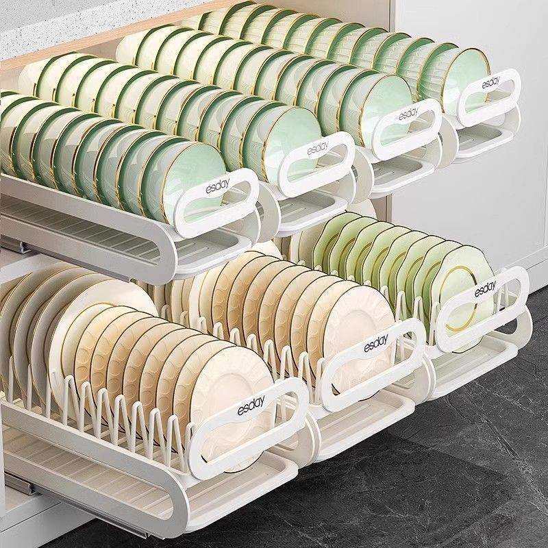 免安装厨房抽拉碗碟收纳架橱柜碗架拉篮抽屉式碗盘盘子沥水置物架