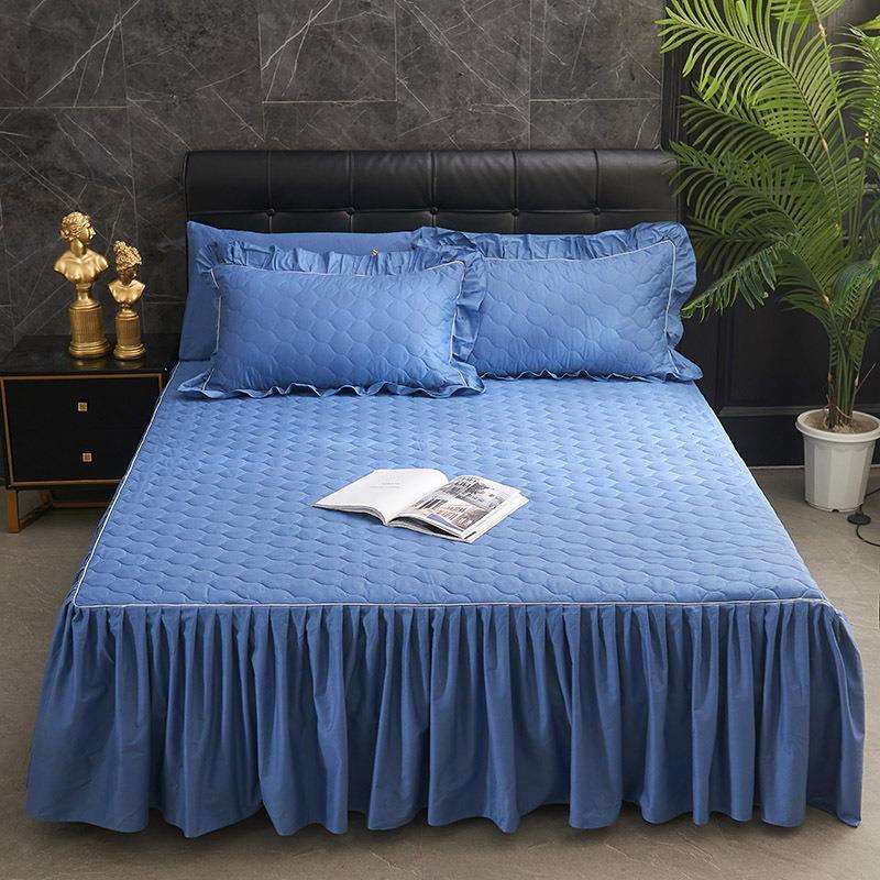 新款床上用品全棉纯色加厚保暖加棉夹棉床裙纯棉床罩