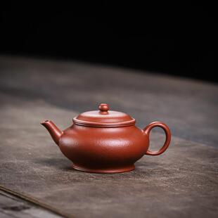 朱泥紫砂壶原矿生砂朱泥合欢90cc内推孔紫砂茶具小品茶壶