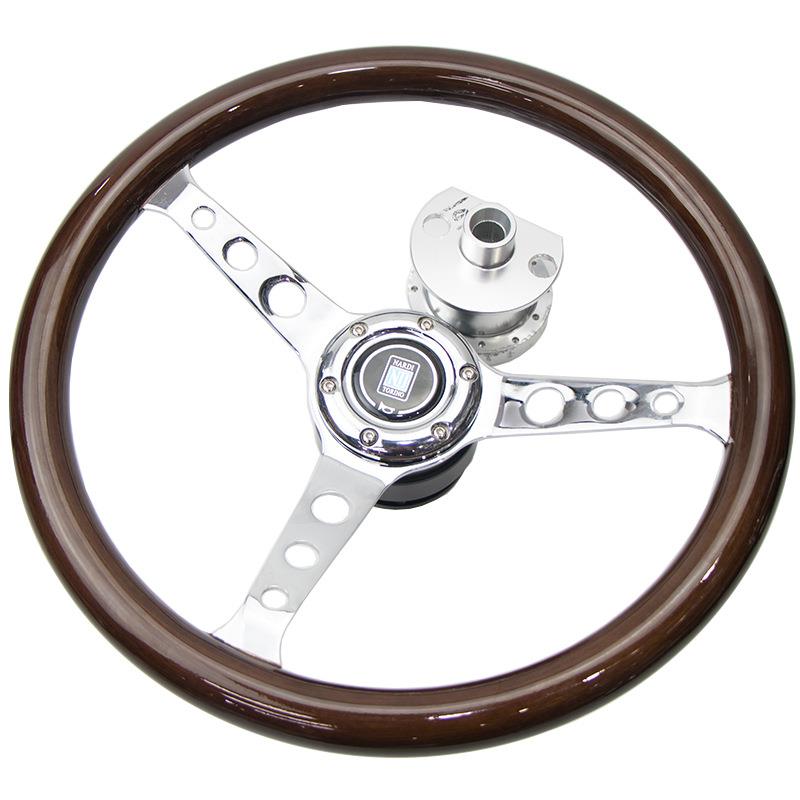 汽车桃木方向盘改装NARDI15英寸赛车竞技桃木方向盘复古通用套件