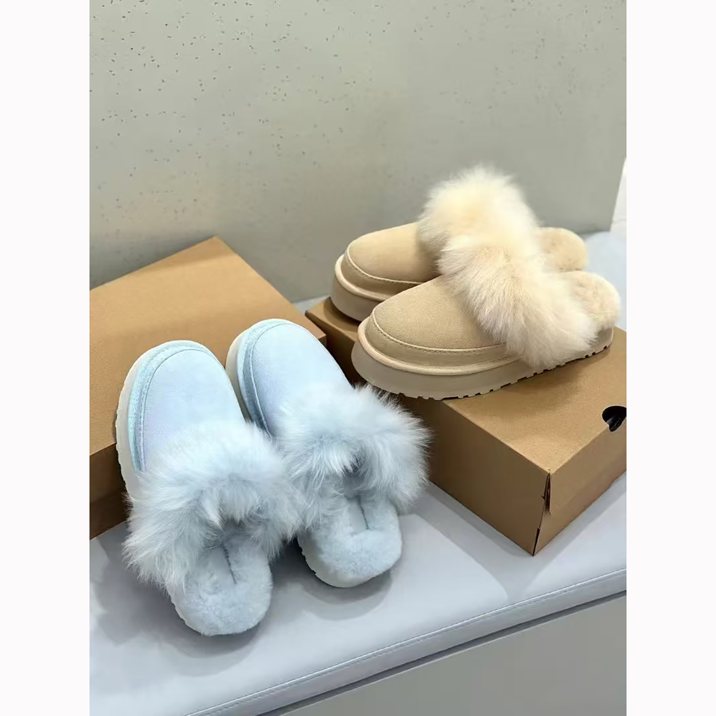 蒂茨库特厚底包头懒人毛毛拖鞋