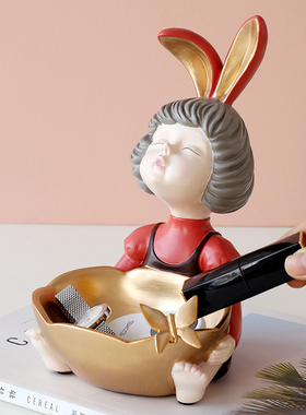 北欧轻奢可爱女孩摆件创意客厅玄关钥匙收纳托盘家居装饰品摆设